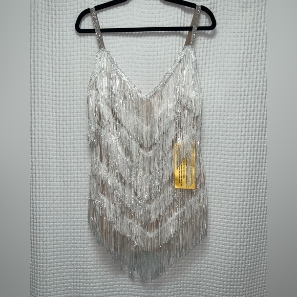 NWT Bronx and Banco Barbie Blanc Fringe V-Neck Mini - reception dress - Size S - Picture 10 of 16